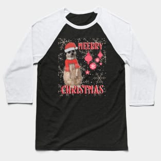 Merry Christmas (Meerry) - Meerkat in Christmas hat & scarf with snowflakes Baseball T-Shirt